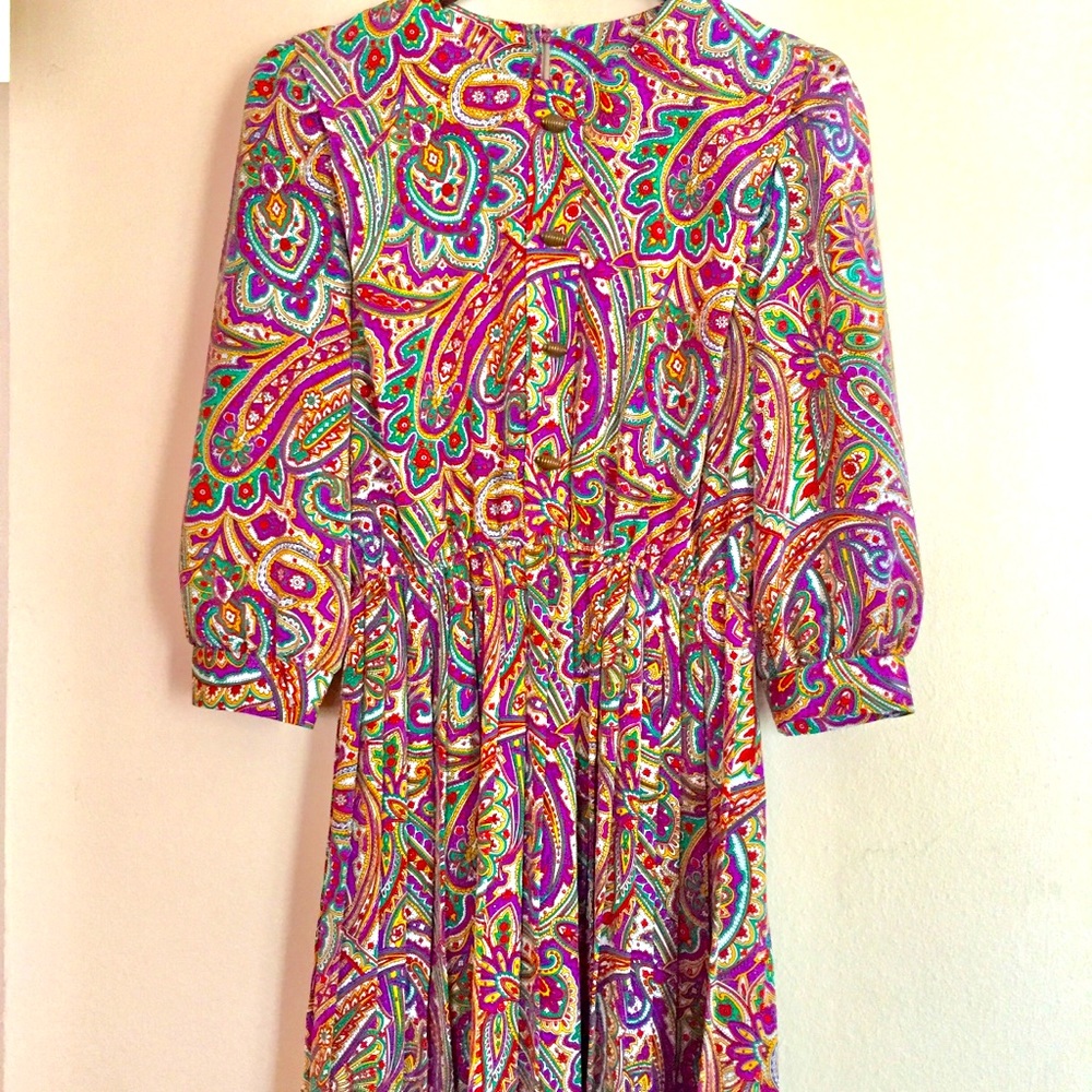 Vintage Paisley Pleated Dress